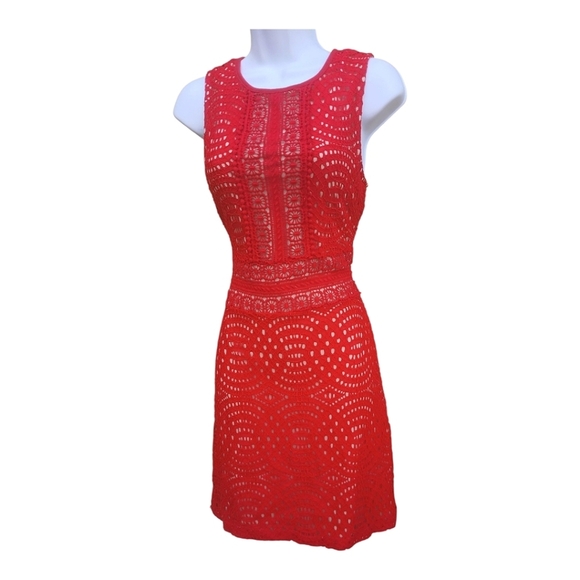 Dex Red Nude Crochet Lace Mini Dress Medium - Picture 1 of 3